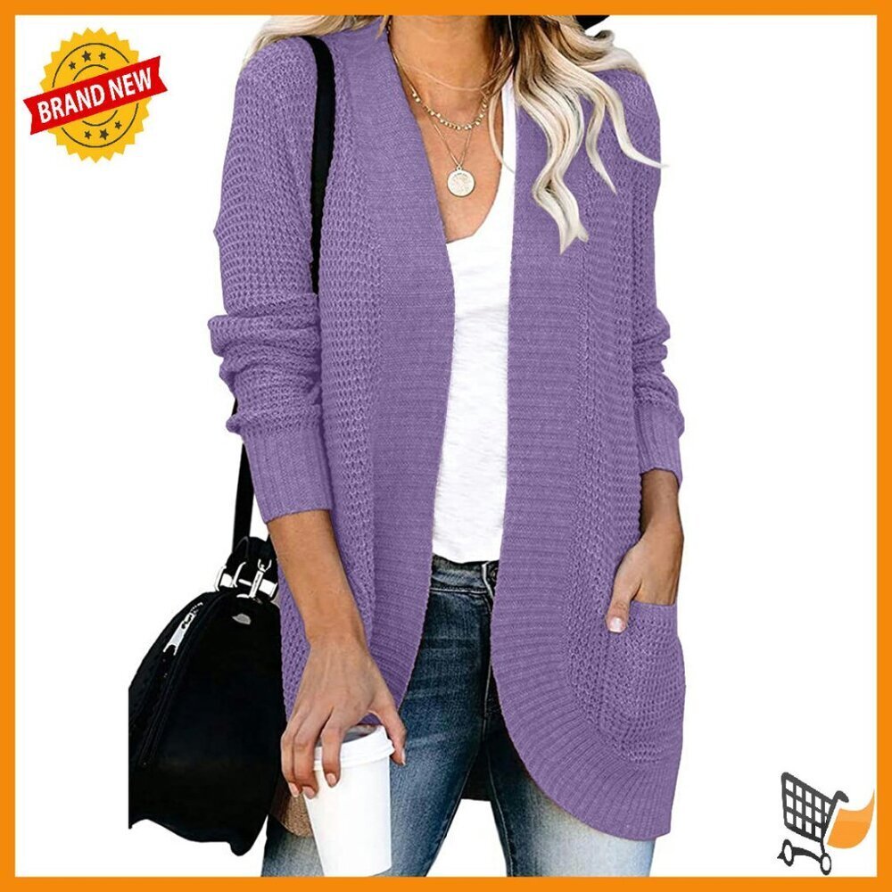 Open Front Long Sleeve Cardigan Sweater with Pockets Loose Fit